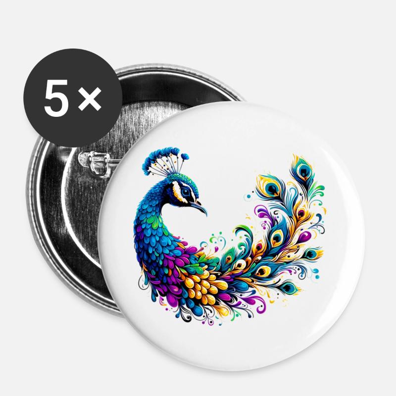 Pfau - Buttons groß 56 mm (5er Pack) - Weiß