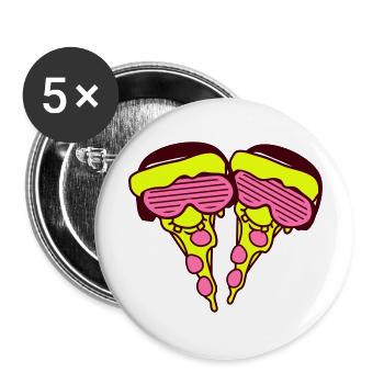 2 Pizza Slice Salami DJ Face Drôle Musique de fête - Lot de 5 grands badges (56 mm) - blanc - Devant