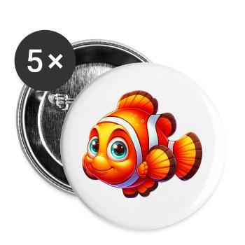 Poisson-clown - Lot de 5 grands badges (56 mm) - blanc - Devant