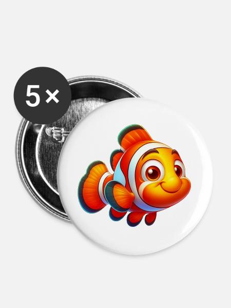Clownfische - Buttons groß 56 mm (5er Pack) - Weiß