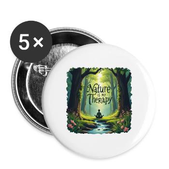Nature is my Therapy - Meditation im Wald - Buttons groß 56 mm (5er Pack) - Weiß - Vorne
