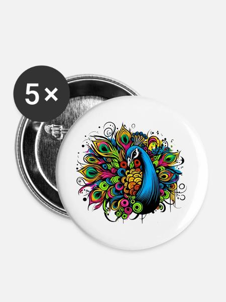 Pfau - Buttons groß 56 mm (5er Pack) - Weiß