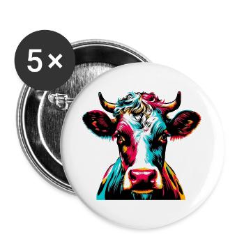 Vache - Lot de 5 grands badges (56 mm) - blanc - Devant