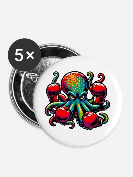 Krake - Buttons groß 56 mm (5er Pack) - Weiß