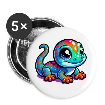 Gecko - Lot de 5 grands badges (56 mm) - blanc - Devant