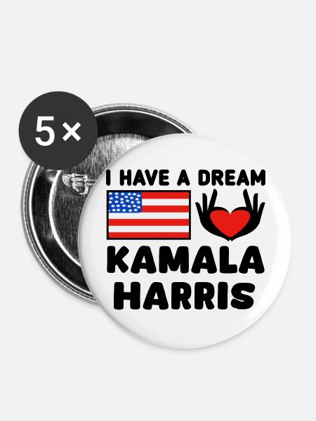 Kamala Harris President Herzhand - Buttons groß 56 mm (5er Pack) - Weiß