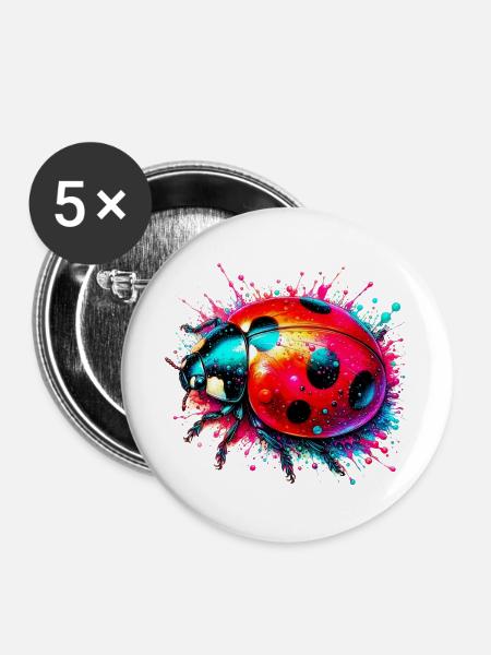 Marienkäfer - Buttons groß 56 mm (5er Pack) - Weiß