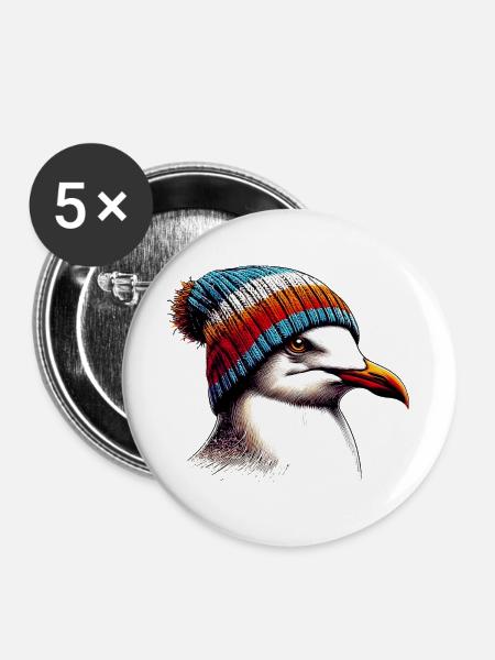 Möwe - Buttons groß 56 mm (5er Pack) - Weiß