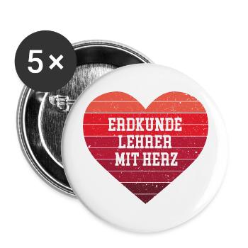 Erdkunde Lehrer mit Herz Geologe Geo Lehrkraft - Buttons groß 56 mm (5er Pack) - Weiß - Vorne