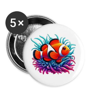 Poisson-clown - Lot de 5 grands badges (56 mm) - blanc - Devant