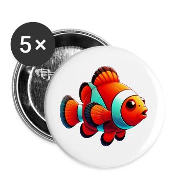 Poisson-clown - Lot de 5 grands badges (56 mm) - blanc - Devant
