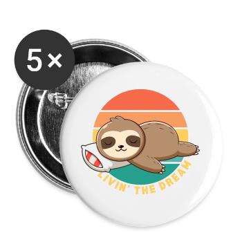 Lustig Glücklich Faul Schlaf Faultier Lebt Den Traum - Buttons groß 56 mm (5er Pack) - Weiß - Vorne