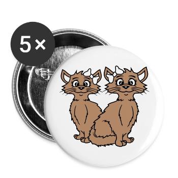 2 Cats Girls Women Girlfriends Bow Team - Buttons large 2.2''/56 mm (5-pack) - white - Front