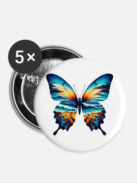 Schmetterling - Buttons groß 56 mm (5er Pack) - Weiß