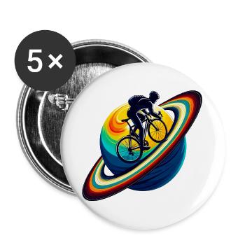 Cyclist on Saturn - Buttons large 2.2''/56 mm (5-pack) - white - Front