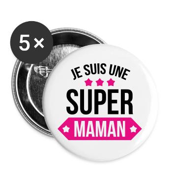 Je suis une super maman - Lot de 5 grands badges (56 mm) - blanc - Devant