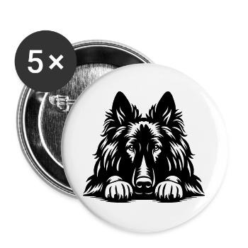 Tervueren Head with Paws - Buttons large 2.2''/56 mm (5-pack) - white - Front