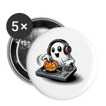 Joyeux fantôme d’Halloween en tant que DJ avec une citrouille - Lot de 5 grands badges (56 mm) - blanc - Devant