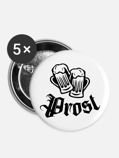bier prost - Buttons groß 56 mm (5er Pack) - Weiß