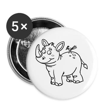 Rhino Kawaii coloring page hand-illustrated - Buttons large 2.2''/56 mm (5-pack) - white - Front