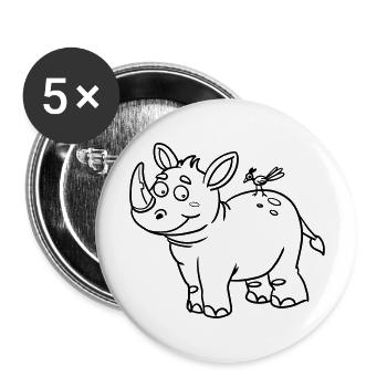 🦏 Nashorn-Motiv für Kinderkleidung, Taschen &mehr - Buttons groß 56 mm (5er Pack) - Weiß - Vorne