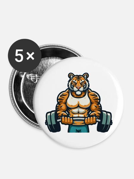 TIGER FITNESSSTUDIO - Buttons groß 56 mm (5er Pack) - Weiß