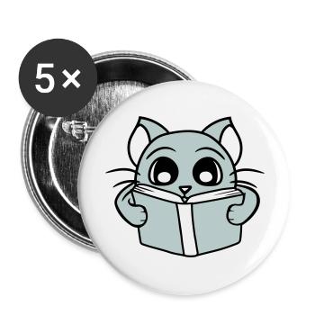 Nerd Katze Liest Roman Buch Schule Lesen Lernen - Buttons groß 56 mm (5er Pack) - Weiß - Vorne
