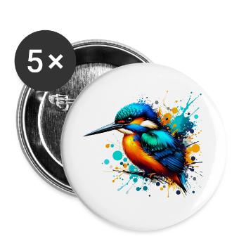 Martin-pêcheur - Lot de 5 grands badges (56 mm) - blanc - Devant