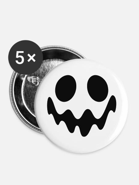 Helloween Kürbis Geist Gesicht Kostüm - Buttons groß 56 mm (5er Pack) - Weiß