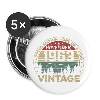 November 1963 Vintage Gift - Born November 1963 - Buttons large 2.2''/56 mm (5-pack) - white - Front