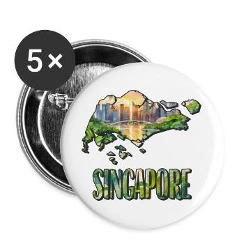 Carte à l’aquarelle Singapour - Lot de 5 grands badges (56 mm) - blanc - Devant