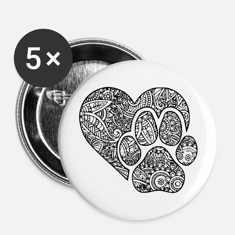 PAW DOG MANDALA - Buttons large 2.2''/56 mm (5-pack) - white