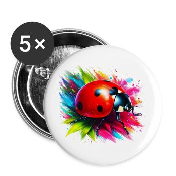 Marienkäfer - Buttons groß 56 mm (5er Pack) - Weiß - Vorne