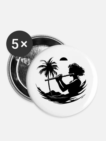 Grafik Flötistin - Buttons groß 56 mm (5er Pack) - Weiß