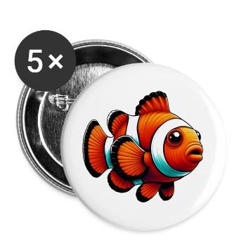 Poisson-clown - Lot de 5 grands badges (56 mm) - blanc - Devant