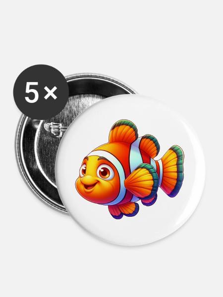 Clownfisch - Buttons groß 56 mm (5er Pack) - Weiß