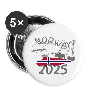 Norway 2025 Loach with Mountains Moose Fishing - Buttons large 2.2''/56 mm (5-pack) - white - Front