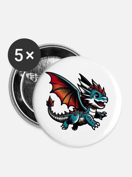 Drache - Buttons groß 56 mm (5er Pack) - Weiß
