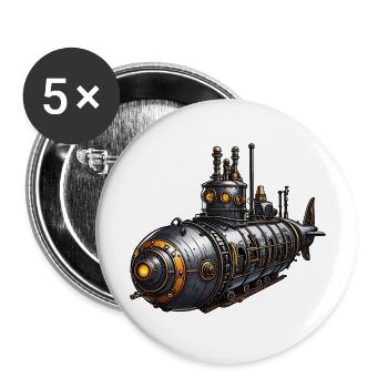 Steampunk submarine - Buttons large 2.2''/56 mm (5-pack) - white - Front