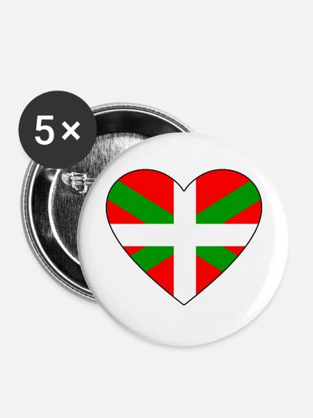 Baskische Flagge Herz - Buttons groß 56 mm (5er Pack) - Weiß
