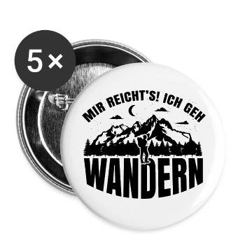 Wandern Hiking Sport Berge - Buttons groß 56 mm (5er Pack) - Weiß - Vorne