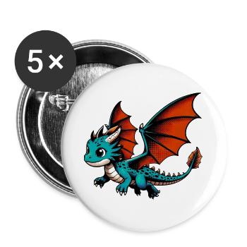 Drache - Buttons groß 56 mm (5er Pack) - Weiß - Vorne