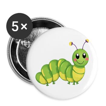 Lächelnde Raupe - Buttons groß 56 mm (5er Pack) - Weiß - Vorne