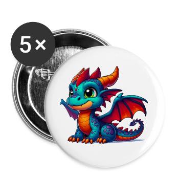 Drache - Buttons groß 56 mm (5er Pack) - Weiß - Vorne