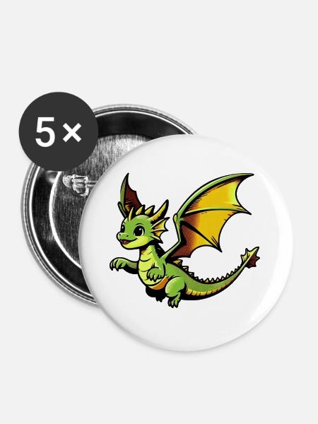 Drache - Buttons groß 56 mm (5er Pack) - Weiß