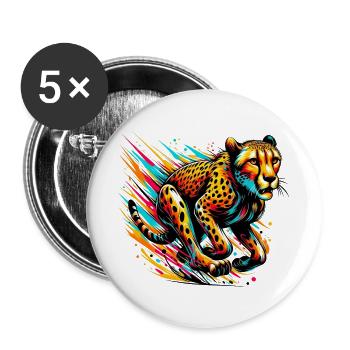 Guépard - Lot de 5 grands badges (56 mm) - blanc - Devant