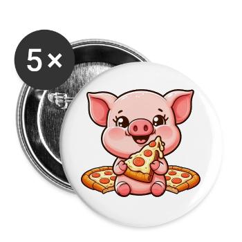 Funny pig on farm pizza pizza lover - Buttons large 2.2''/56 mm (5-pack) - white - Front