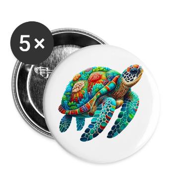 Schildkröte - Buttons groß 56 mm (5er Pack) - Weiß - Vorne