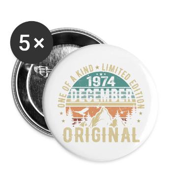 Légendes Anniversaire Décembre 1974 Naissance Cadeau - Lot de 5 grands badges (56 mm) - blanc - Devant