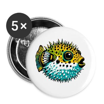 Kugelfisch - Buttons groß 56 mm (5er Pack) - Weiß - Vorne